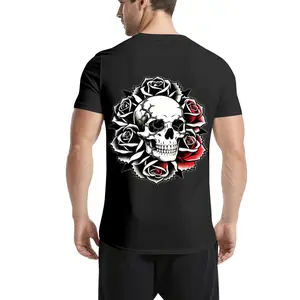 Dark Art Men's Graphic T-shirt 180g Cotton Short SleeveTee with skull Pattern and Roses Design for Men 100% Cotton Soft Comfortable Crew Neck Short Sleeve