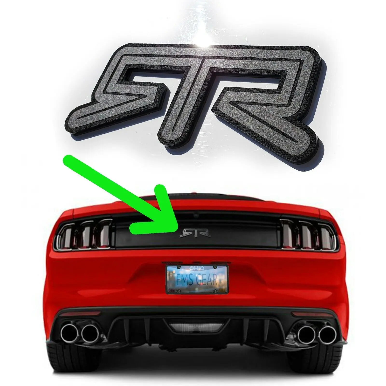 One (1) RTR emblem fits 15-25 Ford Mustang Trunk Deck Lid Badge