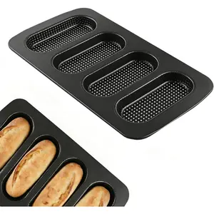 2-Pack Hot Dog Bun Pan Baguette Bread Pan, Carbon Steel Non-Stick Perforated Tray for Making Baguettes Hot Dog Buns