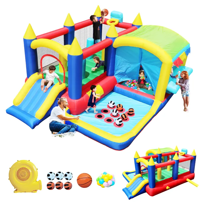 7 in Inflatable Bounce House, Bouncy House with Ball Pit for Kids Indoor Outdoor Party Family Fun, Obstacles, Toddler Jump Bouncy Castle with Ball Pit for Birthday Party Gifts, Kids Outdoor Play, Outdoor Games