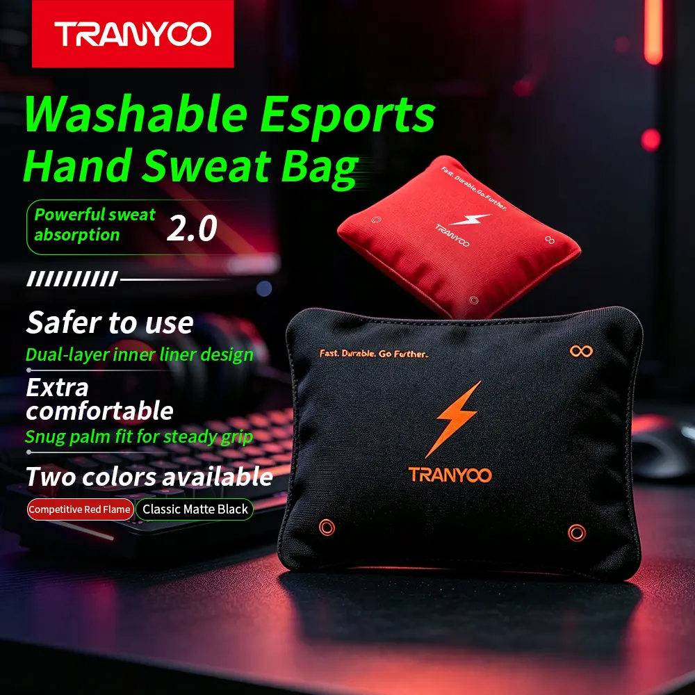 TRANYOO SH-01 Gaming Hand Sweat Absorber — Quick Sweat Absorption, Anti-Slip Grip Pad, Stable Mouse Control, Breathable & Non-Stuffy, Portable, Washable & Reusable, No Shedding, Stress Relief Grip for Esports & PC Gaming