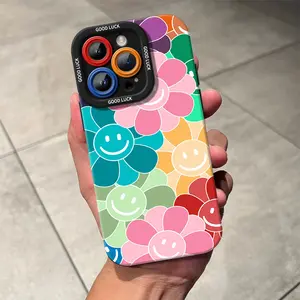 Cute Floral Smileface Design Phone Case, TPU Soft Silicone,Fully Protected and Shockproof For iPhone16 15 15Pro Max 14 14Pro 13 12 11 X 16promax Girly