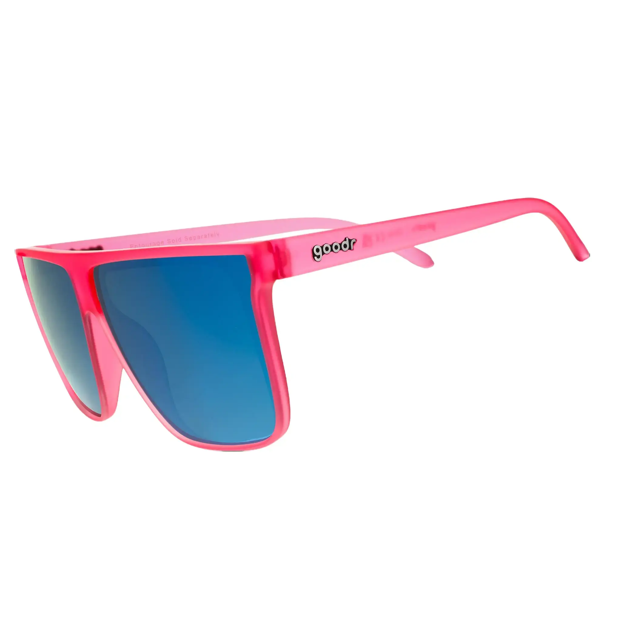 goodr Entourage Sold Separately Large Size (Fly G) Translucent Pink Frame with Teal Lens, UV400, No Slip No Bounce No Tangle