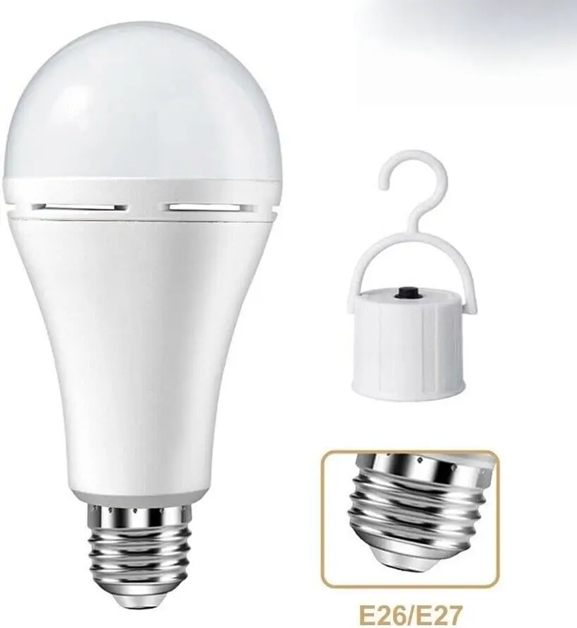 Emergency-Rechargeable-Light-Bulb, Stay Lights Up When Power Failure, 12W Equivalent LED Light Bulbs for Home, Camping, Tent (with Hook)
