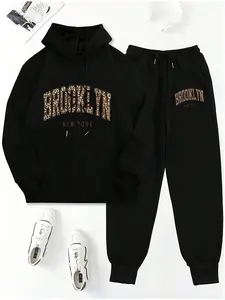 Women's Fashion Vintage Leopard Print Hoodie and Sweatpants Set, Casual Loose Fit, Comfortable Home Wear, All Seasons