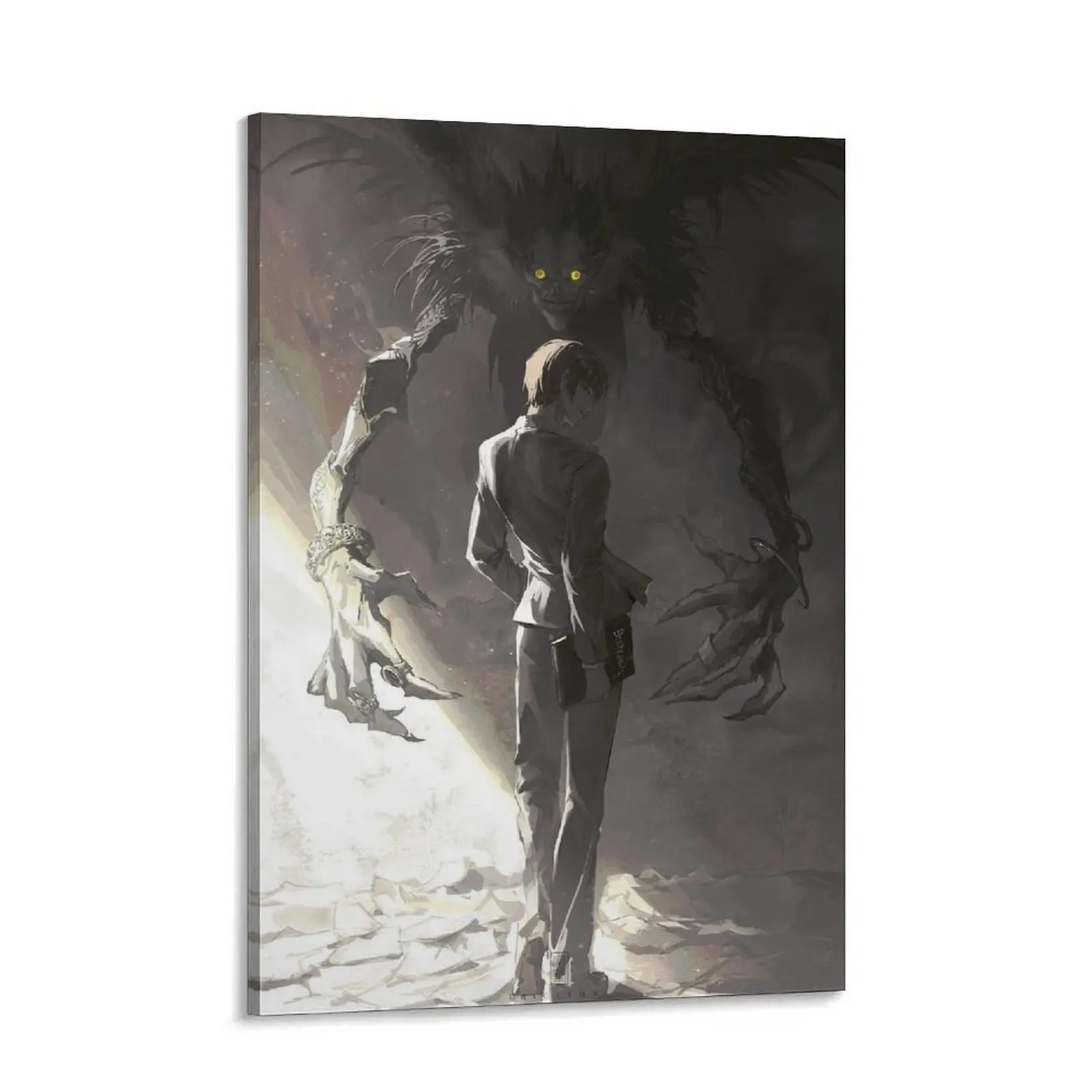 Death Note Light Yagami & Ryuk Canvas Wall Art, Dark Shinigami Shadow Poster, Gothic Anime Notebook Manga Print for Gamer Room Decor, Ideal for Fans