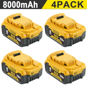 4-Pack 8.0Ah Lithium Replacement for Dewalt 20VBattery Charger Replacement Kit Cordless Tools DCB204/DCB203/DCB182/DCB201/DCB200/DCB180/DCB181 battery max xr cordless tool power tool series dcg 20V