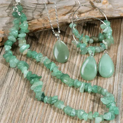 Green Aventurine Stone Jewelry Set, Including Necklace & Earrings, Fashion Jewelry for Party, Daily Clothing Decor, Trendy All-match & Exquisite Jewelry for Gift