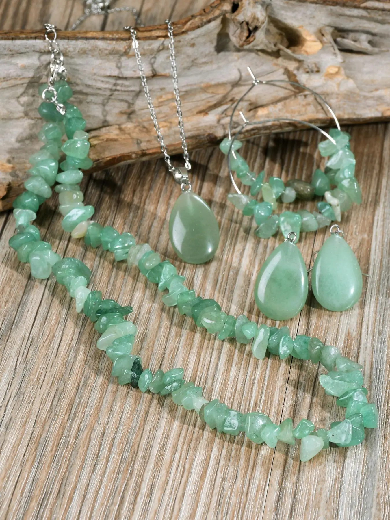 Green Aventurine Stone Jewelry Set, Including Necklace & Earrings, Fashion Jewelry for Party, Daily Clothing Decor, Trendy All-match & Exquisite Jewel