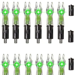 12pcs X Lighted Nocks for Arrows with .205'' .232'' .244'' .248'' Inside Diameter with H, S, GT Bushings, High-Visibility Light Up Nocks with ON/Off Switch for Archery Green