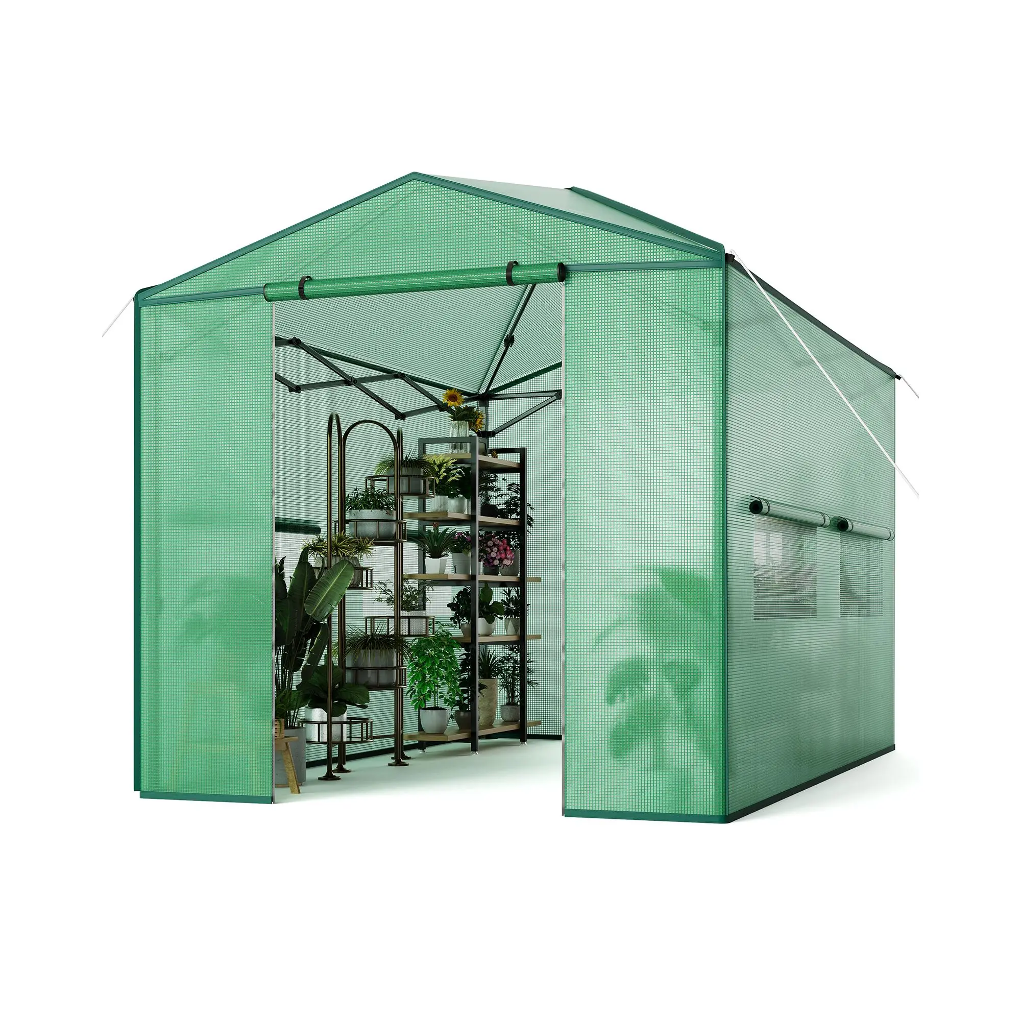 6x8 FT Pop Up Greenhouse with Durable PE Cover, 8x12 FT All Season Walk-In Plant Grow Tent with Zippered Doors & Mesh Windows, Rustproof Steel Frame UV Weather Resistant Easy Assembly Portable Green House for Indoor Outdoor Backyard Patio Garden