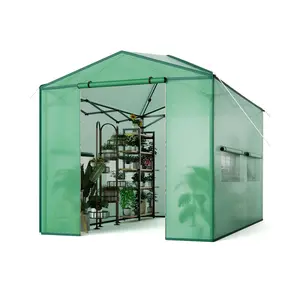 6x8 FT Pop Up Greenhouse with Durable PE Cover, 8x12 FT All Season Walk-In Plant Grow Tent with Zippered Doors & Mesh Windows, Rustproof Steel Frame UV Weather Resistant Easy Assembly Portable Green House for Indoor Outdoor Backyard Patio Garden