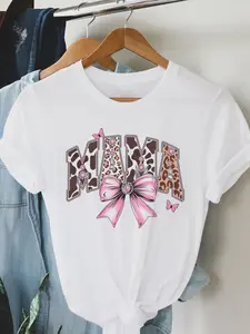 Women's Mother's Day Loose Fit T-Shirt, Fashion Leopard Bow Print, Casual Comfortable Daily Wear, Perfect Gift for Mothers