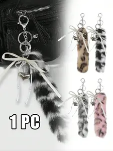 Plush Tail Keychain, Leopard Cat Print Hanging Decor, Butterfly Heart Pearl Pendant, Metal Chain Lobster Clasp, Fashion Bag Accessory, Bag Charm Keychain, Keychain For Bags