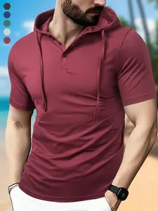 Men's Hooded Sports Tee, Regular Fit Casual Quick Drying Breathable Short Sleeve Top for Gym Workout Running Cycling Fishing Basketball, Men's Sportswear for Summer, Athletic Workout Clothing, Gym Workout Shirt