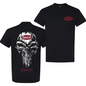 Peterbilt Skull T-Shirt – Double-Sided Trucker Graphic Tee with Skull Design _ Life Streetwear T Shirt _ Gift for Him Her Rig Outfit Classic Cotton