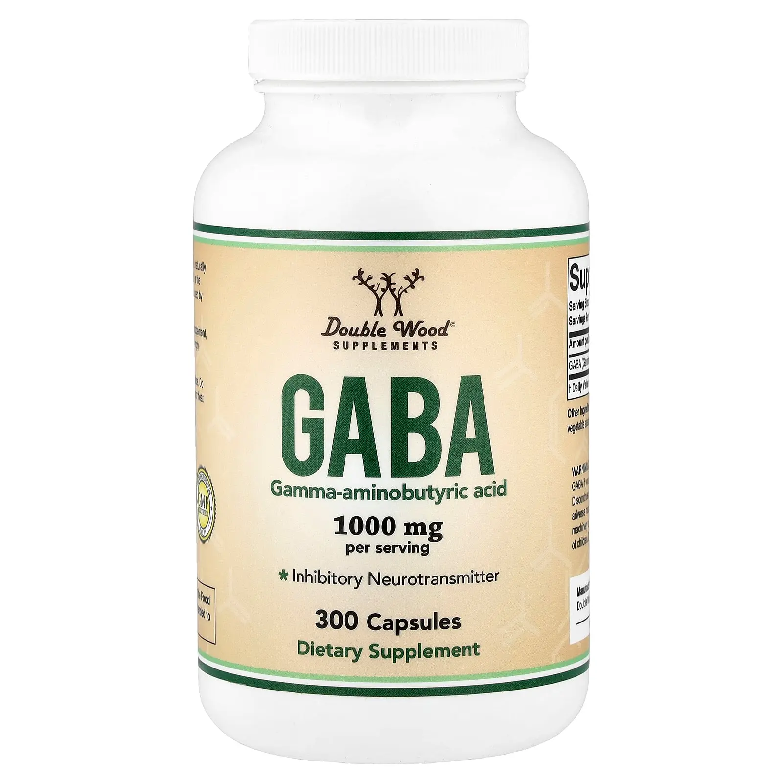 Double Wood Supplements GABA, 300 Capsules (500 mg per Capsule)
