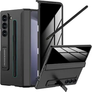 for  Galaxy Z Fold 5 Case with  Screen Protector, Fold5 Anti-Spy Phone Case with S Pen Holder & Stylus Kickstand Hinge Protection  Protective Cover for Z Fold 5 Black