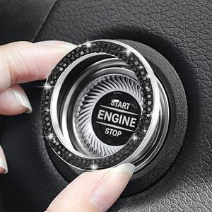 WINKA 2pcs Bling Car Engine Start Button Cover Diamond Crystal Push Start Stop Button Ring Sparkly Bling Ignition Button Cover Rhinestone Keyless Ignition Ring Universal Car Accessories (Red)