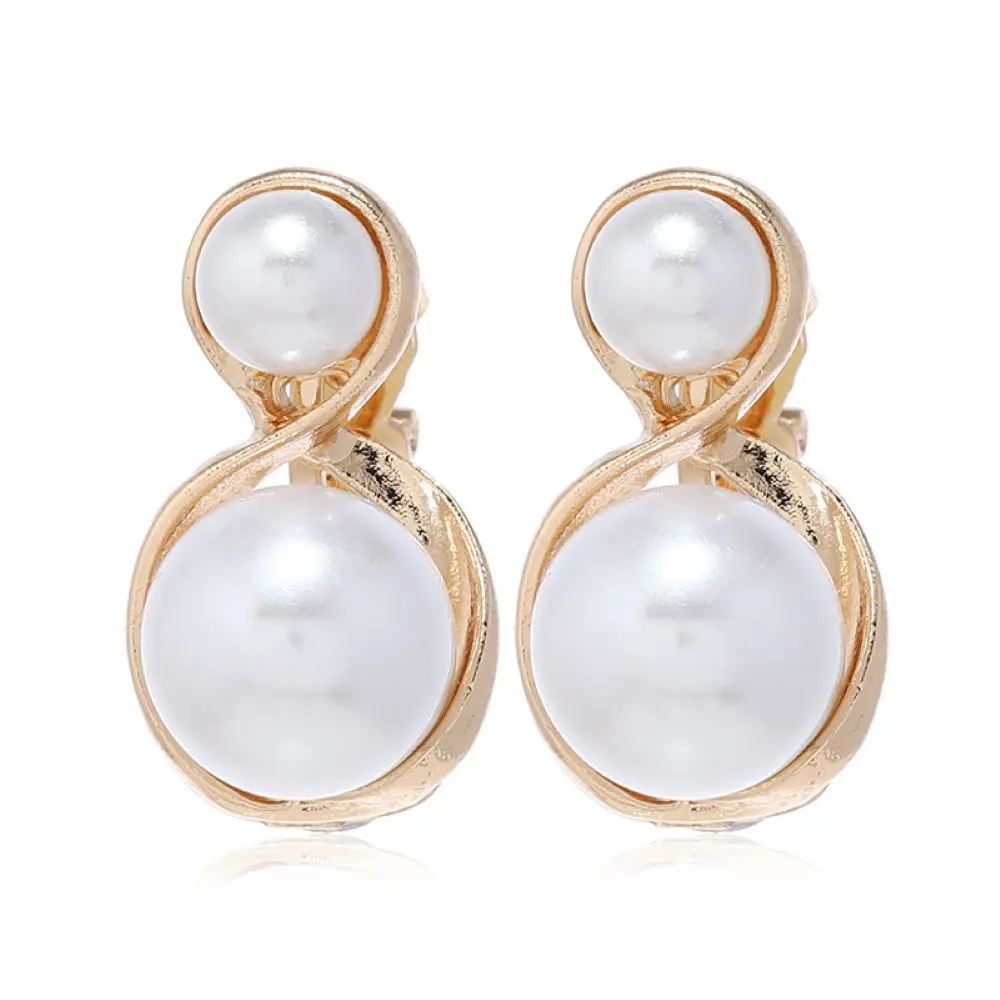 Double Simulated Pearls Clip On Stud Earrings