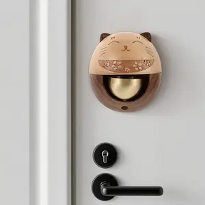 Lucky Cat Door Chime  No-Drill -Japanese Dopamine Copper Bell, Door Suction Entryway Alert Bell, Cute Cat Doorbell Housewarming Gift for Home Decor, Sound Alert Bell