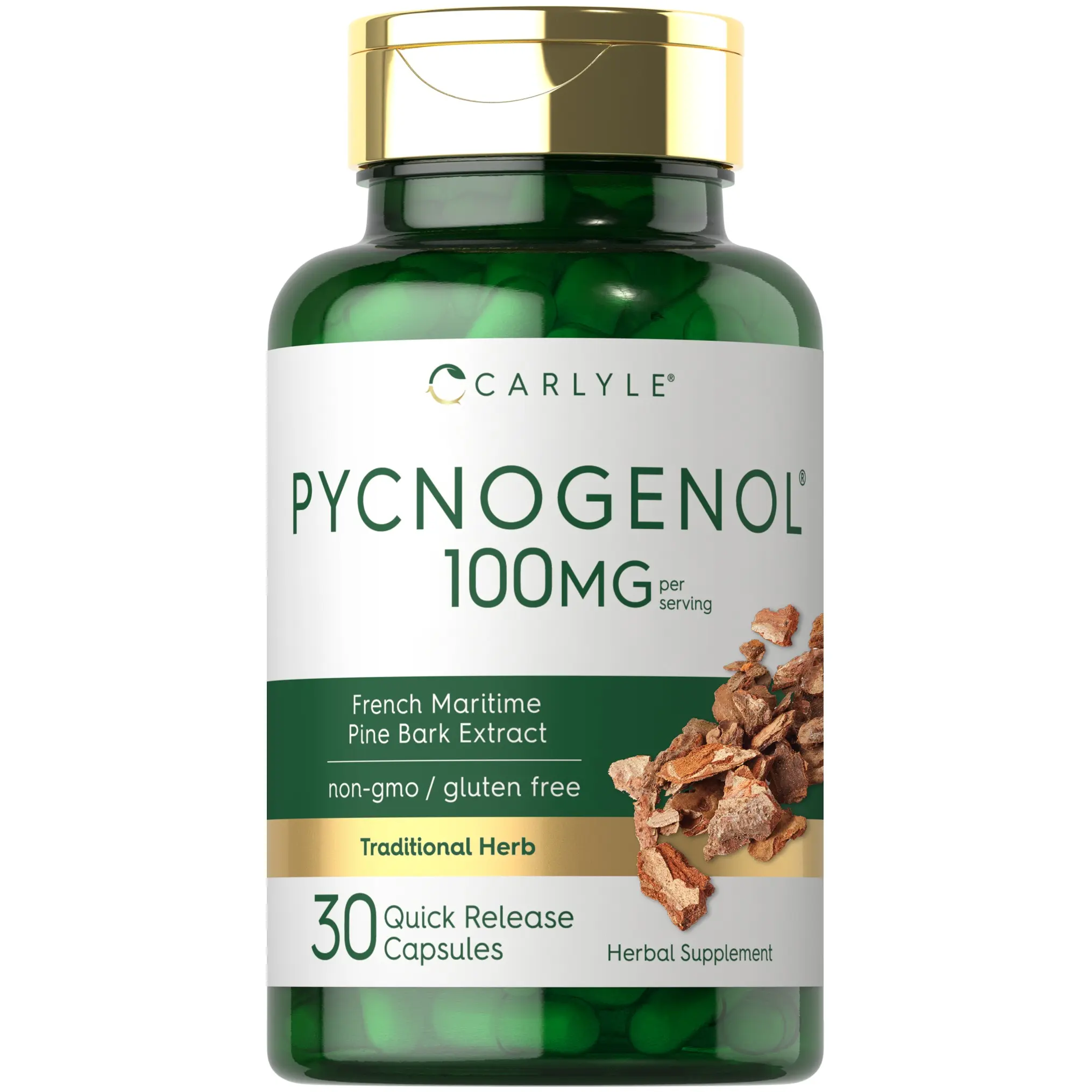 Carlyle Pycnogenol 100mg - 30 Capsules - French Maritime Pine Bark Extract - Pinus Pinaster - Non-GMO and Gluten Free Supplement