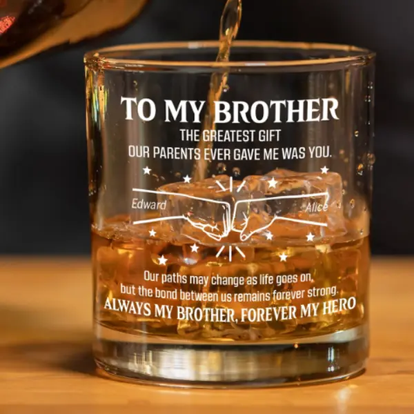 Always My Brother, Forever My Hero High quality laser engraved whiskey glasses, Personalize your handwriting Gifts for couples, Home Decor & Gifts, Halloween, Funny gift for men and women, Drinkware