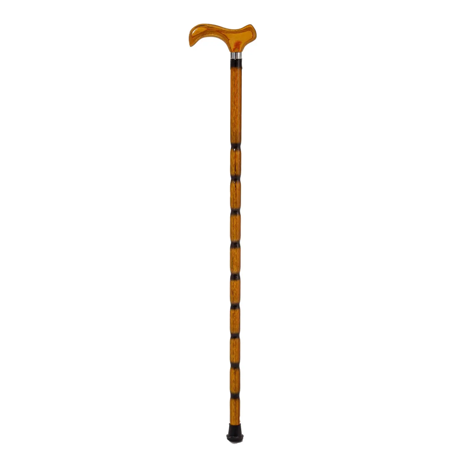 THY COLLECTIBLES Unisex Assisted Walking Cane - 36 in Natural Wood Bamboo-Groove Stick with Ergo Handle, Lightweight Grip, Rubber Tip for Outdoor Hikes, Camping