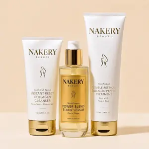 Nakery Retinol Infusion Power Skincare Multi-Pack - Gentle Glycerin Collagen Cleanser (150ml), Daily Cleansing Serum (250ml), Peptides-Infused Brightening Radiant Skin Repair Serum Elixir (150ml) for Smoother, Firmer Skin