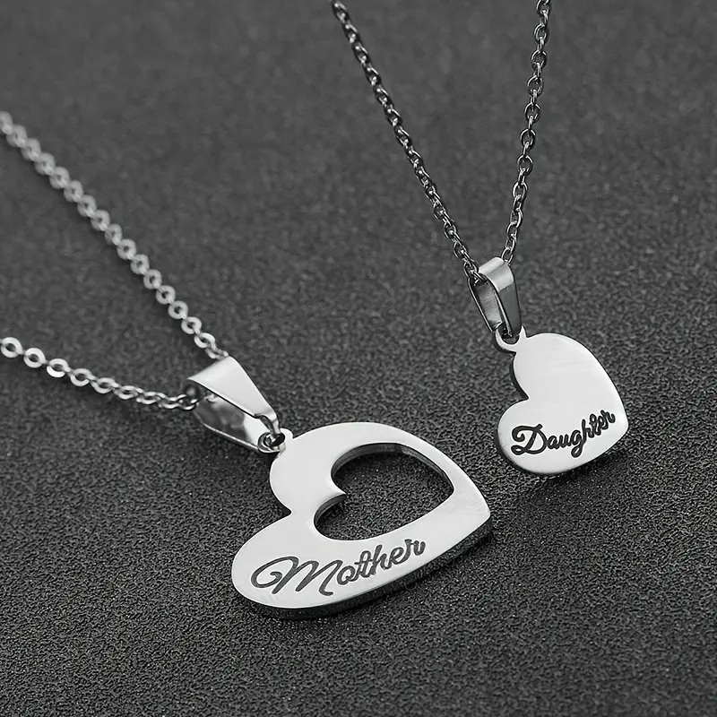 2-piece set of mother-daughter hollow heart pendant necklaces, Love Necklace, Heart Design Necklace, stainless steel, birthday and Mother's Day gift for mom and daughter
