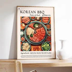 Korean Barbecue Food Poster, South Korean Food Print, Asian Food Art, Kitchen Decor, Food Art, Food and Drink Poster, Food Gift, Unframed