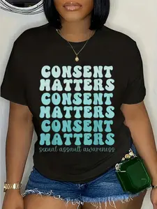 100% Cotton Unisex Sexual Assault Awareness Month Consent Matters Teal Ribbon T-Shirt