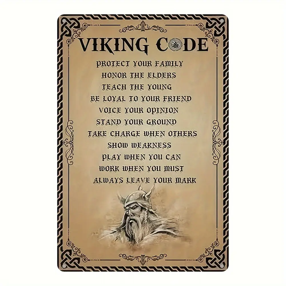 Vintage Viking Code Iron Wall Hanging Sign, 8x12 Inch - Decorative Metal Plaque with Pre-Drilled Holes, Waterproof and Weather Resistant, Ideal for Indoor and Outdoor Use, Multipurpose Wall Art Decor