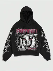 Dark Style Letter Print Hoodie, Comfortable Fabric, Trendy Streetwear, Casual Fitted Design, Spring & Fall Fashion