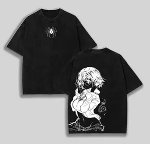 Shizuku Hunter X Hunter Anime Double Printed Vintage Washed Tee Unisex Oversize Heavyweight Cotton T-shirt for Anime Fans and Lovers