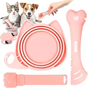 3-Piece Pet Can Cover & Spoon Set – Cute Silicone Lid, Multifunctional Spatula & Cat Treat Strip Feeder – Universal Fit for Wet Food Cans none