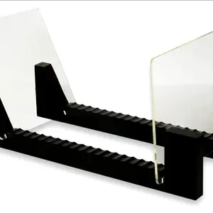Vinyl Records Storage Holder Display Stand – 12” inch Holds Up to 50 Turntable LP's Records Albums – Wood Stand, Rubber Grip pad and Clear Acrylic Ends