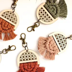 Rattan Wood Macrame Keychain