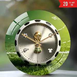 Modern Round Football-Shaped Wall Clock - Non-Ticking Soccer Style Decor with Sports Icons, Battery-Powered Gift for Living Room & Office, Men's Game Day Wall Decor