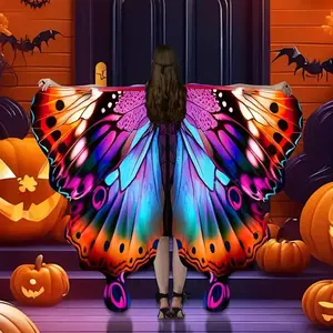 Women's Vibrant Butterfly Wing Cape Costume, Colorful Polyester Butterfly Design with Mask & Headband, Perfect for Halloween & Parties
