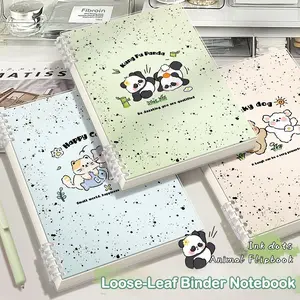 1pc A5/B5 Notebook Loose-Leaf Binder Journal | Cute Animal Cat Dog Panda Cartoon Blue White Yellow Green | Refillable Loose Leaf Binder Spiral Diary Journal with Removable Pages Aesthetic Stationery for Study School Office Loose Leaf Notepad