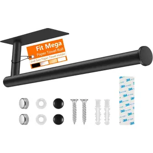 Under Cabinet Paper Towel Holder (2nd Gen) – No Drilling, Self Adhesive or Wall Mount, SUS304 Stainless Steel, Heavy Duty, Fits Mega Rolls