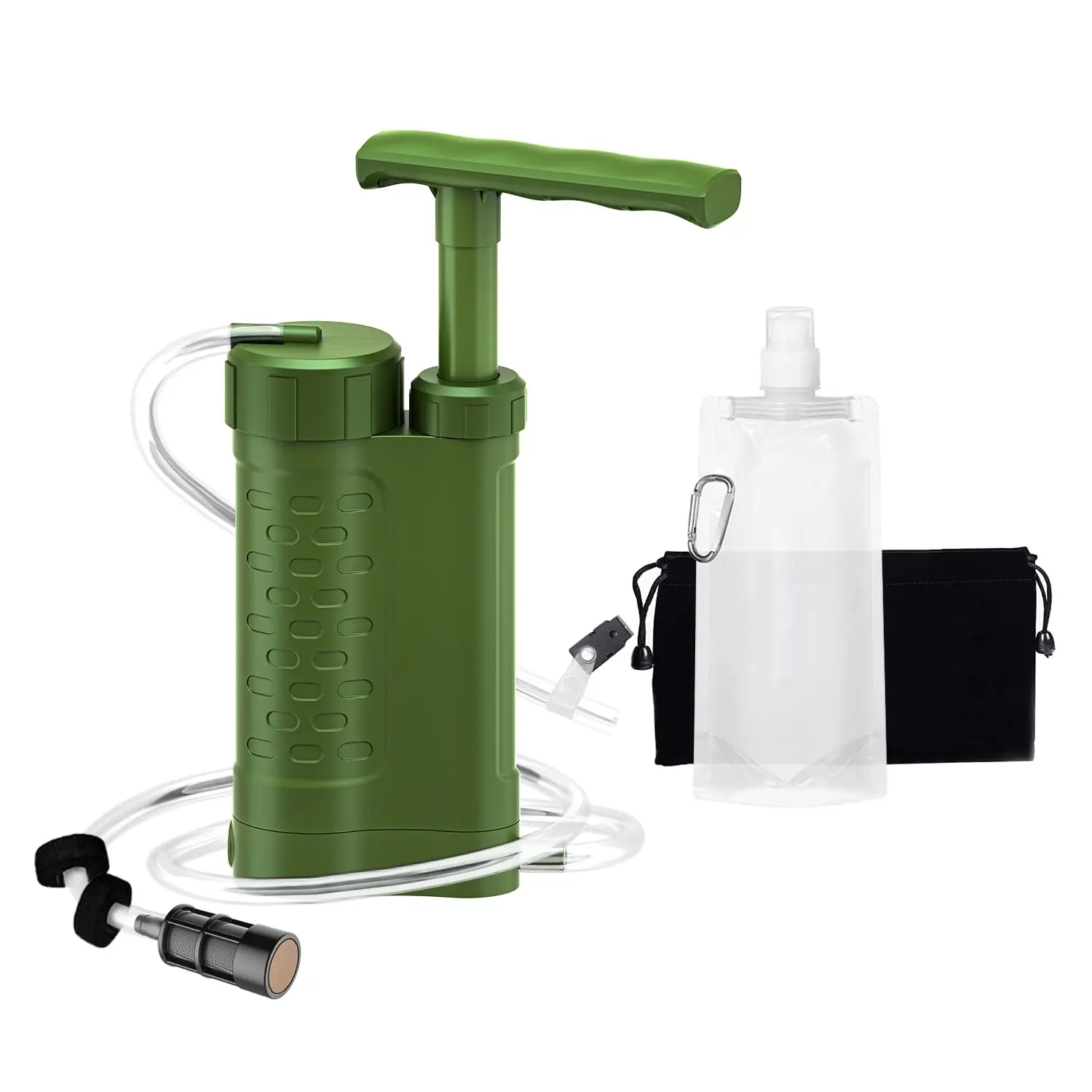 Portable Hand-Operated Manual Water Filter - 0.01µm Food-Grade, 8x3 in Compact Design, Wear-Resistant, Fast-Flow, No Batteries Needed, for Backpacking, Camping, Hiking, Emergency Use