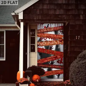 1 Count 2D FLAT Large Zombie Door Cover Flag, Polyester Fabric 35x73 Inch Bloody Handprint Halloween Front Door Cover Decoration Shadowy Figure Poster Scary Haunted House Party Supplies