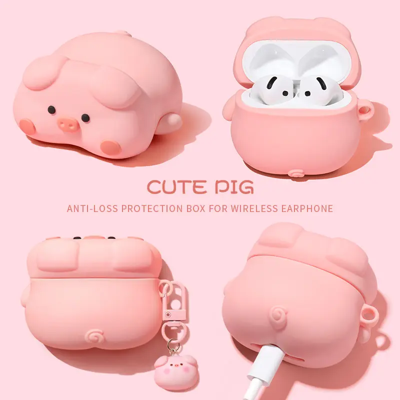 2025 Cute Kawaii 3D Pig Cover for AirPods 4 Case Cartoon Cute Earphone Protective Cover for AirPods Pro 2 3 Charging Cover Piggy Soft Case Protection