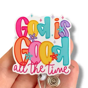 Glitter My Badge God is good all the time badge reel for nurse and hospital workers. Badge clip Badge pull - Retractable swivel clip with a 360 rotation. Great gift for coworkers. Funny badge reels