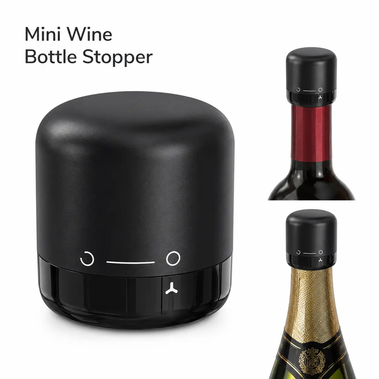 Mini Wine & Champagne Bottle Stopper, Twist-Lock Reusable Bottle Sealer for Red Wine, Sparkling Wine and Prosecco, Compact Bar Accessory for Open Bottle Storage