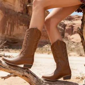 Women's Embroidered Cowgirl Pointed Toe Block Western Boots for Country Concert & Boho Styling Comfortable & Stylish fashion cow  girl perfect boots Wide Calf Embroidered Cowboy Boots