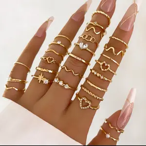 28 piece Ring Set Gold Finish Fashion Jewelry Boho Chic