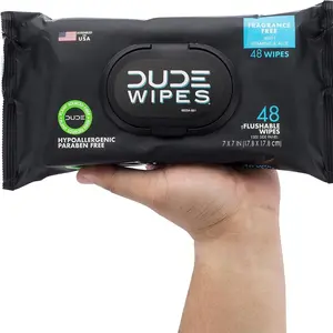 DUDE Wipes - Flushable Wipes - 1 Pack, 48 Wipes - Unscented Extra-Large Adult Wet Wipes - Vitamin-E & Aloe for at-Home Use - Septic and Sewer Safe